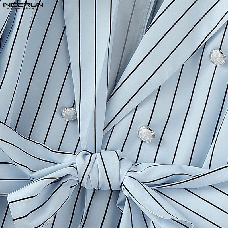 INCERUN Spring Autumn Men Long Sleeve Striped Twisted Waist Thin Blazer Coats