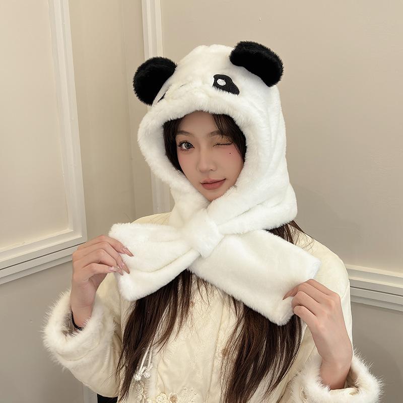 

Милая шапка-панда, шарф, цельный осенне-зимний утолщенный и бархатный холодостойкий комплект из трех предметов: новые теплые перчатки, уменьшающие возраст. M（56-60cm）