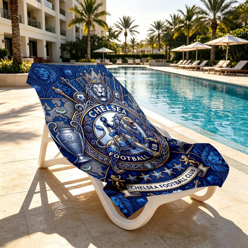 Chelsea FC Print Beach Towel Design, Soft, Lightweight. for Home Bathroom, Spa, Pool, Yoga, Surfing, Camping, Gift for Family, Friend