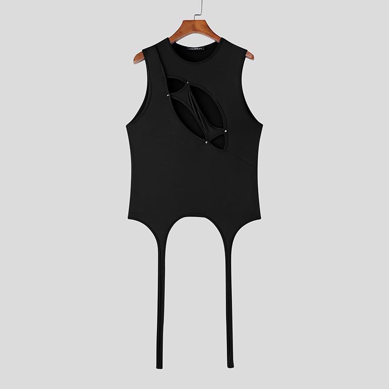 INCERUN Men Sexy Sleeveless Hollow Out Slim Party Fitted Short Tank Tops