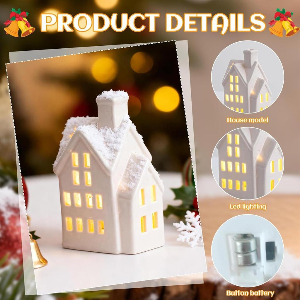 Christmas House Ceramic House With LED Light Christmas Centerpiece For Holiday Seasonal Display Indoor Tabletop Mantel Shelf