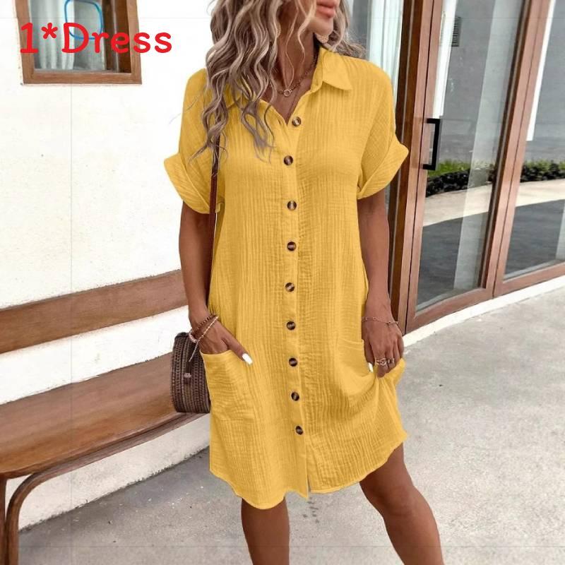 Polyester A Line Dress With Button Details For Casual Summer Wear