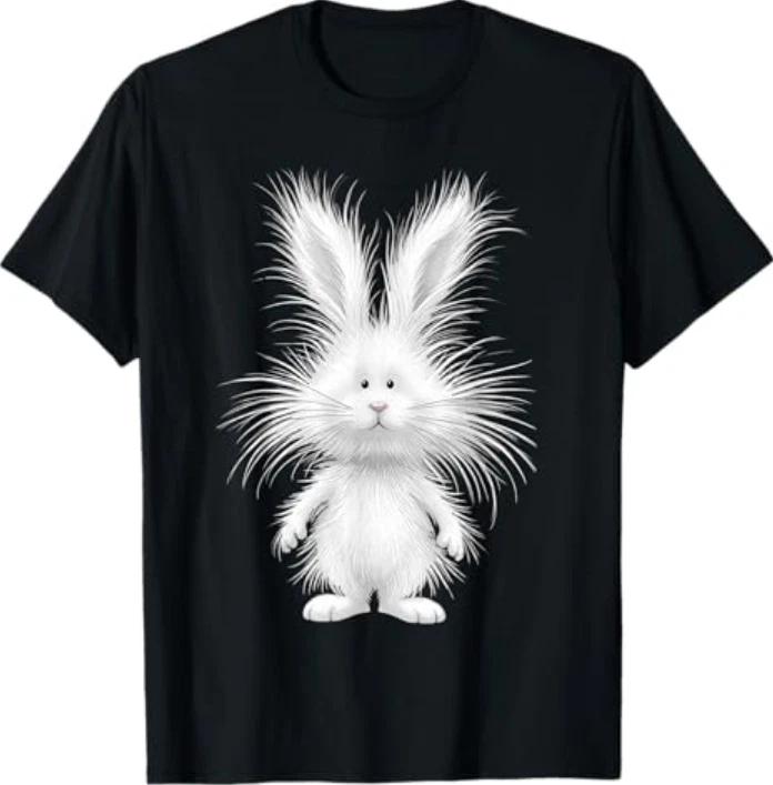 Funny Fluffy Bunny With Wild Fur Cute Rabbit Art Tshirt S