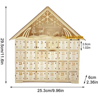 Christmas Wooden Holiday Decoration LED Lights 24 Days Countdown Advent Calendar Ornaments Creative Gifts House Shape Handmade