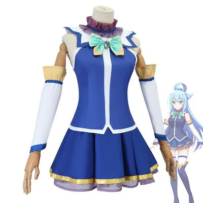 Anime KonoSuba Boží požehnání tomuto úžasnému světu Aqua Modré šaty Uniforma Oblečení Anime Přizpůsobit Aqua Cosplay Kostýmy Paruka