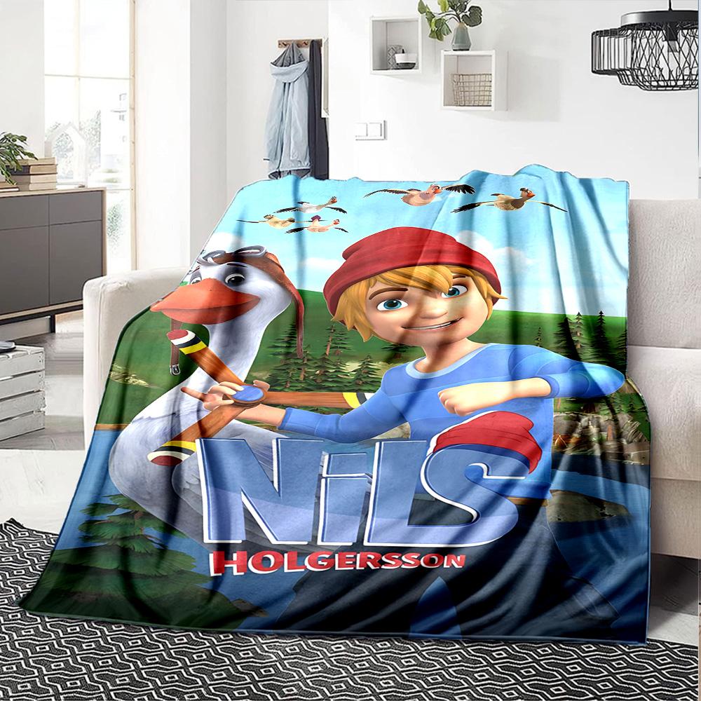 Nils Holgersson Adventure Flannel Blanket Super Soft Warm Cozy Blanket for Sofa Bed Office Travel All‑Season Home Decor Gift