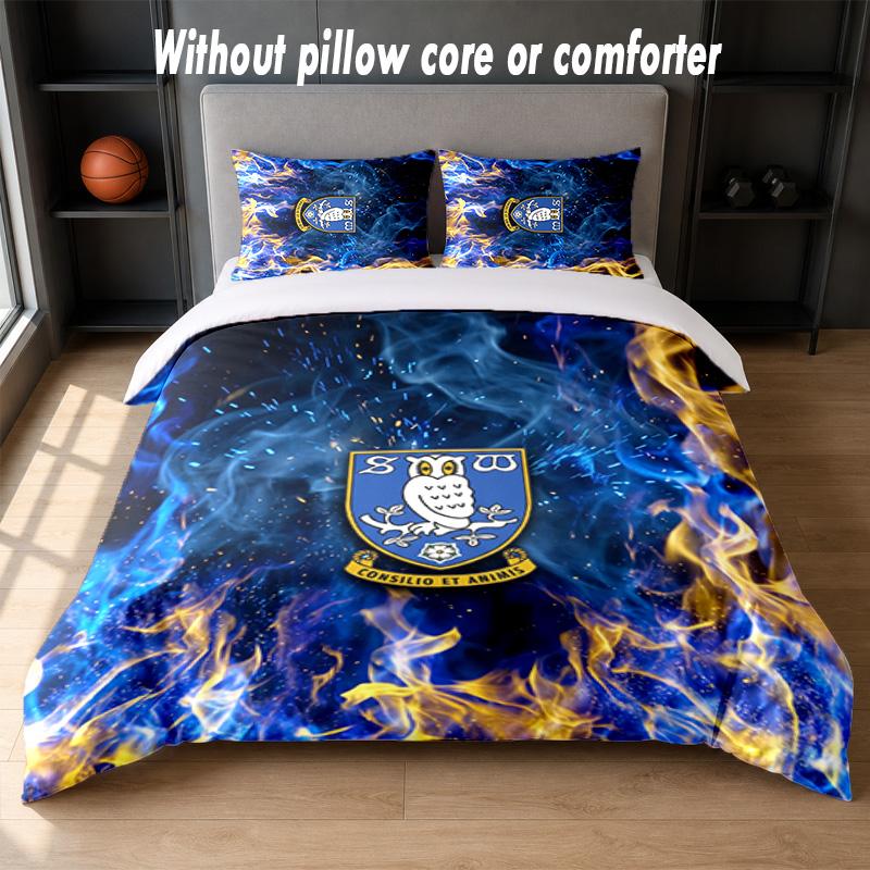 Sheffield Wednesday Football Design Bed Bedding Set 1 Duvet Cover + 2 Pillowcases Soft Breathable Household Bed Linens