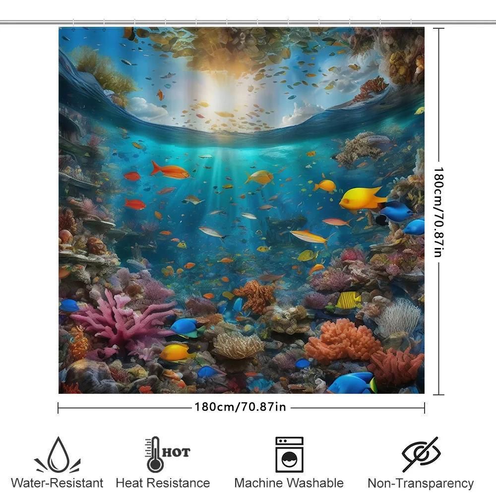 Tenda Doccia Mondo Sottomarino Stampa Scena Oceanica Tessuto Impermeabile Decorazione Bagno Per Decorazione Casa Pesci Vivaci Barriere Coralline Desi