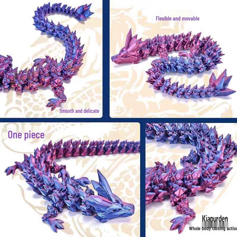 3D Printed Crystal Dragon Figurine with Movable Joints - Perfect Children's Birthday Gift
