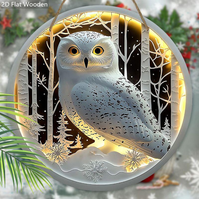 2D flat wooden tag, home wall decoration, housewarming gift for friends, white owl pattern
