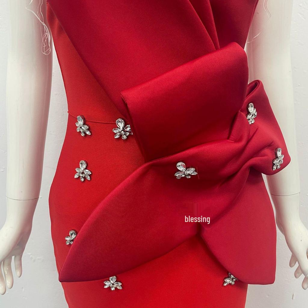 Elegant Strapless Diamond-Embellished Slim-Fit Bandage Evening Dress