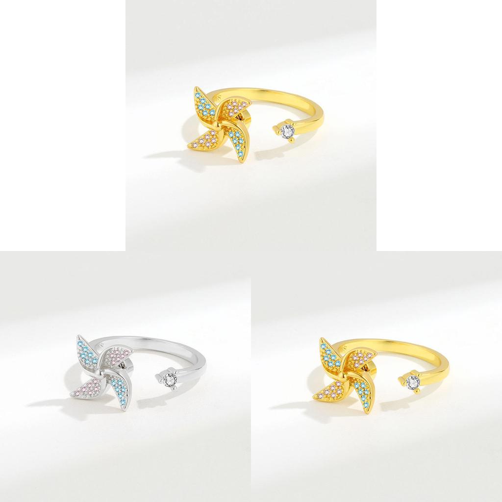 Adjustable Windmill Ring For Women Copper Zirconia Jewelry With Elegant Design