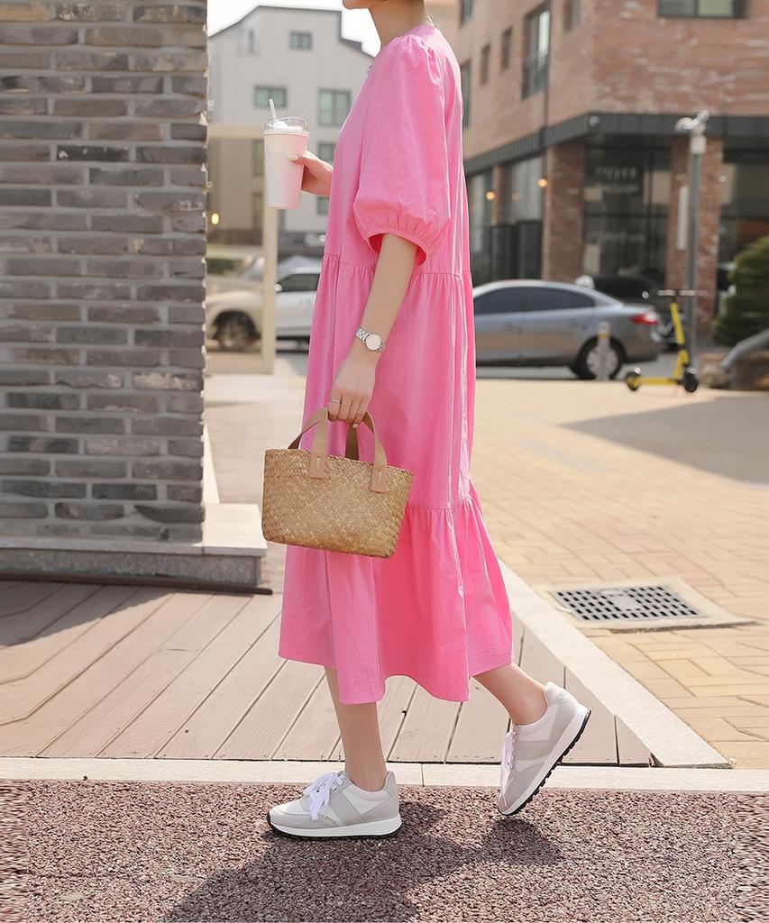 Ppaeppae Tiered Puff Sleeve Long Dress