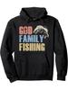 God Family Fishing Christian Fisherman Bass Fish Vintage Men Pullover Hoodie Classic Black Hooded Sweatshirt Gifts for Men Moms Da