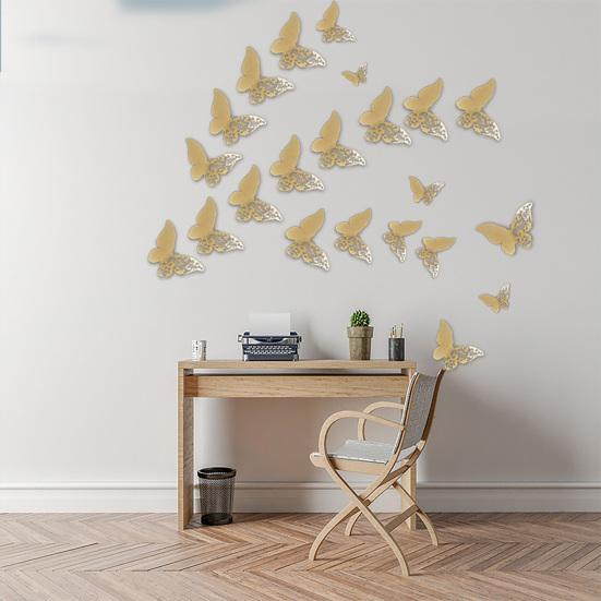 36Pcs 3D Butterfly Wall Decoration Hollow Wing Paper Butterflies Shape Sticker Home Office Living Room Bedroom Wall Ornament