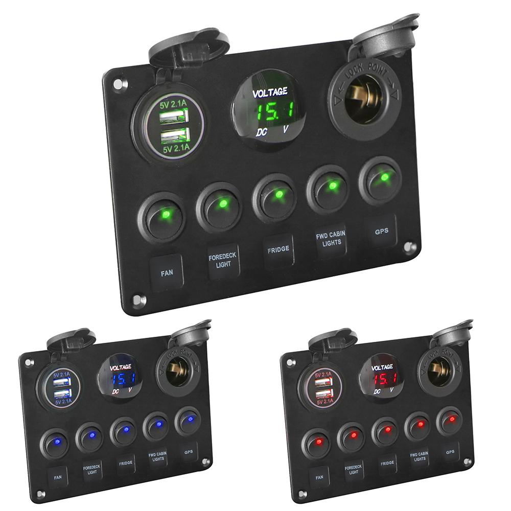 12V 24V 5 Button LED Switch Panel Light Toggle USB Chargers 3.0 Volt Gauge For Car Marine Boat Truck Trailer Caravan Accessories