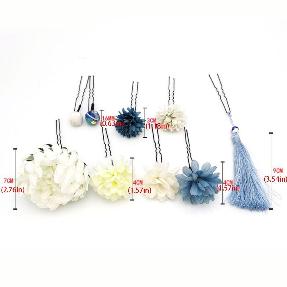 Headpiece Japanese Style Flower Hair Forks Flower Handmade Japanese Kimono Hair Clips Vintage Cloth Tassels Hair Stick Girls