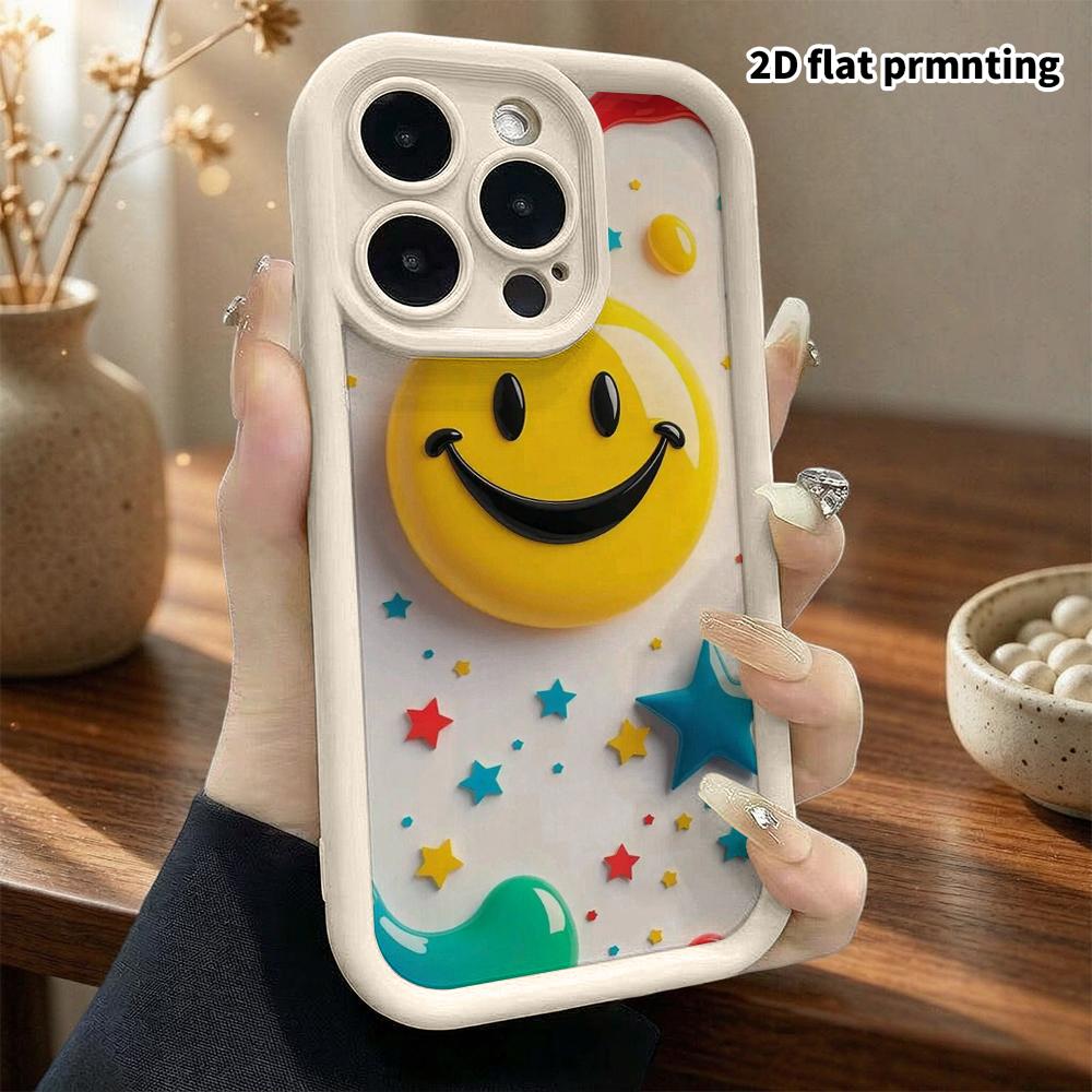 Phone Case: 2D flat design suitable for iPhone 18 17 16 15 14 13 Pro protective case, yellow smiley face, perfect Christmas and Halloween holiday gift