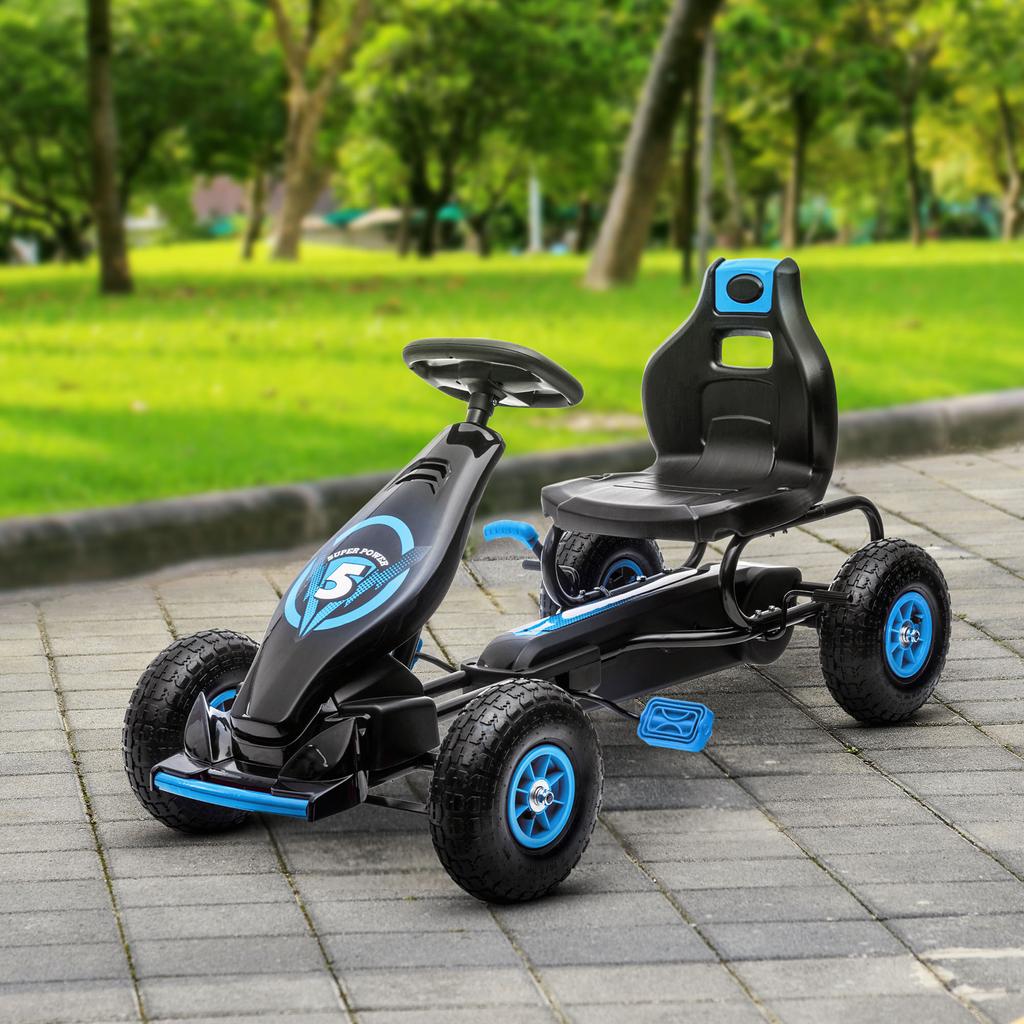 Kids Pedal Go Kart, with Adjustable Seat, Inflatable Tyres - Blue