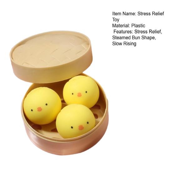 3Pcs/Set Simulated Steamed Bun Toy with Steamer Stress Relief Pig Chick Panda Bun Squeeze Sensory Toy Slow Rising Dumpling Stress Ball