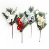 Artificial Christmas Pine Needle Sprigs with Red Berries & Pine Cones for DIY Ornaments