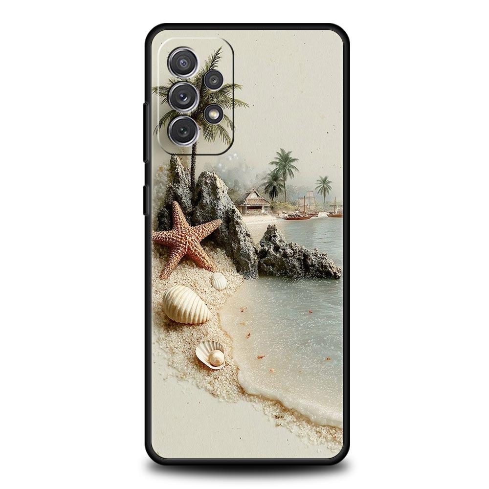 Ocean Coastal Seashell Seaweed Pattern Phone Case for Samsung Galaxy A55 A35 A15 A14 A13 A25 A54 A51 A71 A72 A73 A32 5G Soft TPU