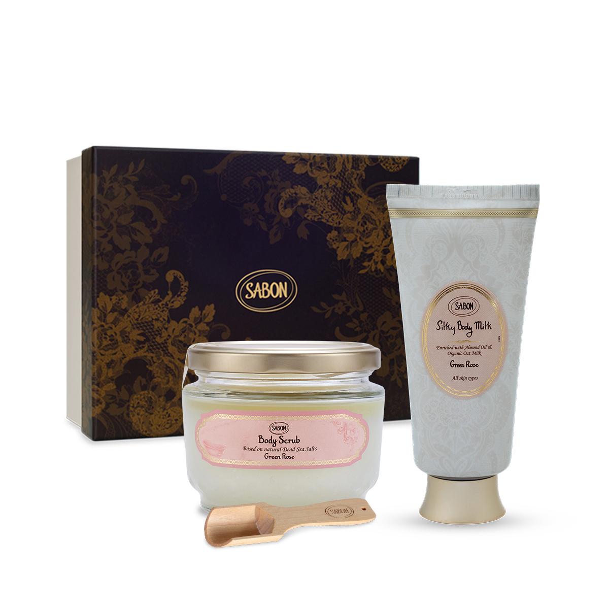 [Sabon] Green Rose Body Scrub & Silky Body Milk Duo Set