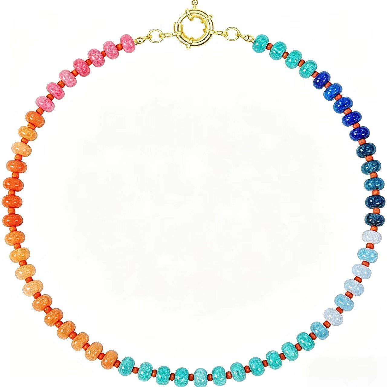 Beaded Gemstone Necklaces for Women, Boho Colorful Bead Choker Necklace, Natural Stone Handmade Summer Jewelry for Beach A