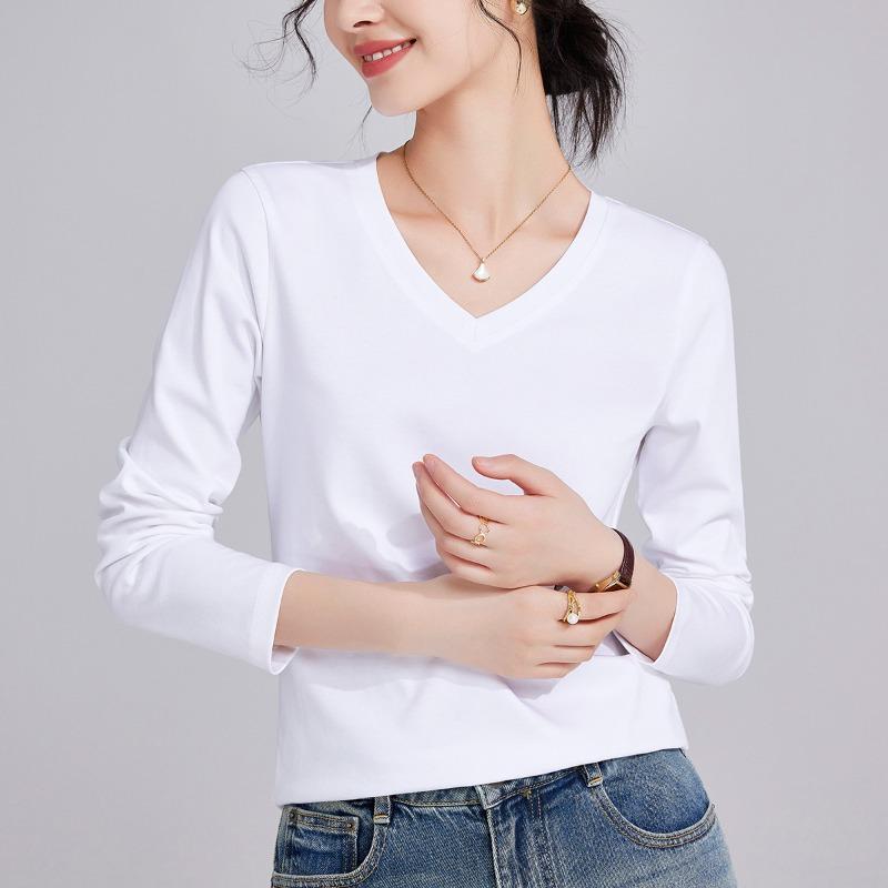 Spring and summer women's clothing basic women's loose support double-sided mercerized cotton long-sleeved women's top