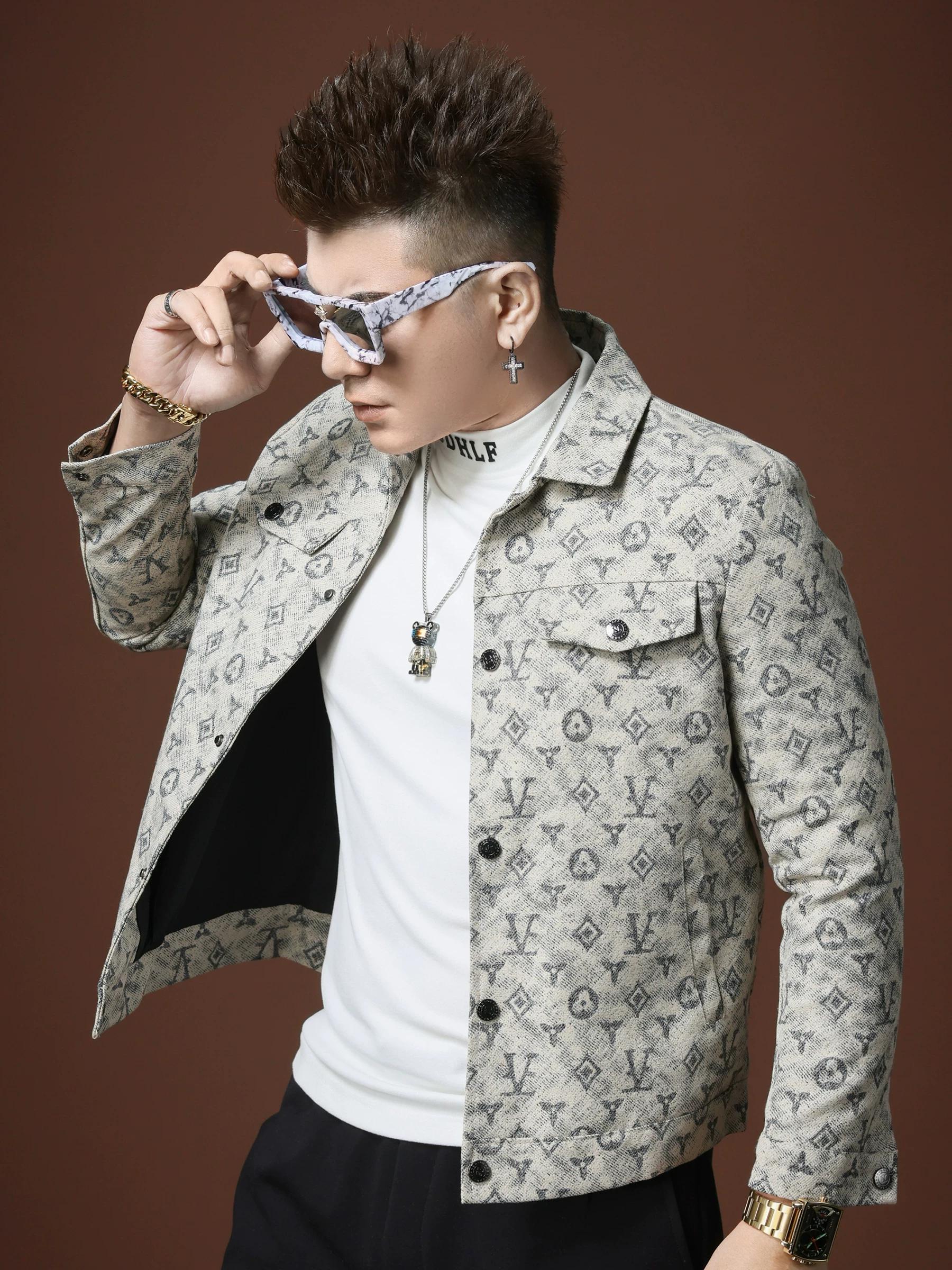 

European Goods 2025 Autumn New High-End Letter Jacquard Jacket Men s Casual Lapel Workwear Jacket Men s Clothing XL (65-72.5kg) абрикосовый