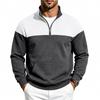 Men S Heavyweight Fleece Long Sleeve Stand Collar Sweatshirt Color Block Pockets