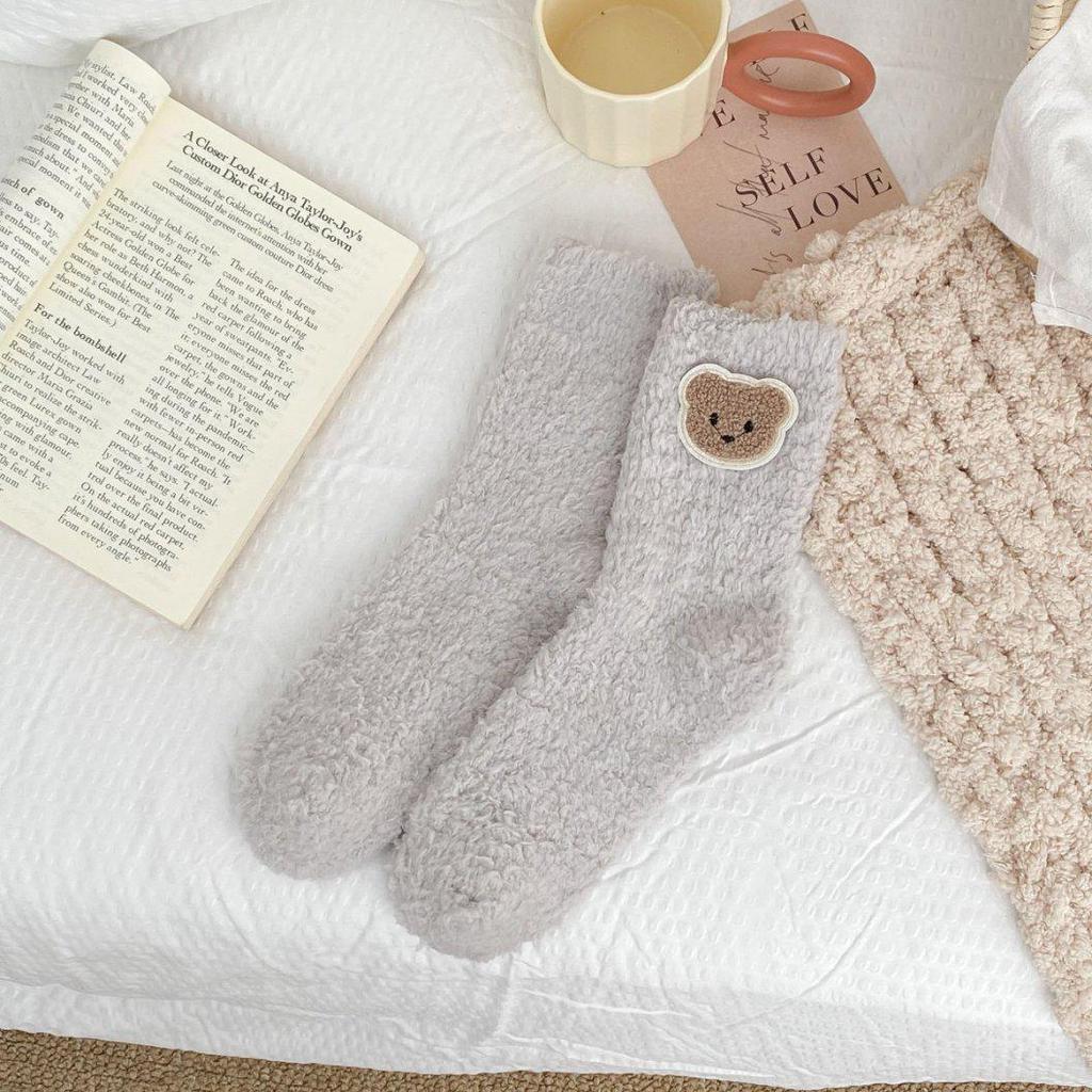 Women's Cute Japanese Cartoon Coral Fleece Socks - Thick, Warm & Lined for Winter Comfort