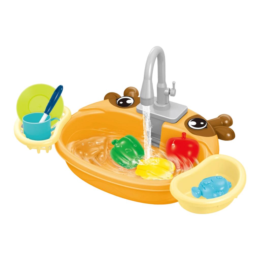 Electric Kids Play Kitchen Sink Toy with Running Water Cycle Dishwasher Pretend Play Set for Children Interactive Role Play Household Accessories