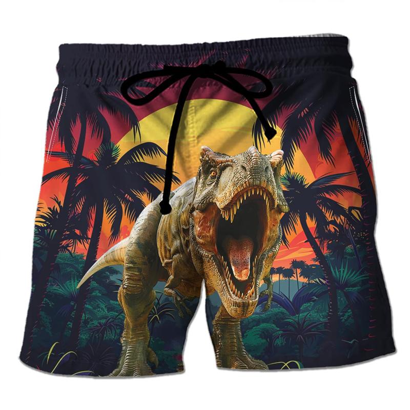 Funny 3D Printing Dinosaur Beach Shorts For Men Street Drawstring Swimming Trunks Kids Summer Animal Pattern Surfboard Shorts