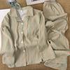 Korean Simple Contrasting Striped Pajamas Women's New Summer Loose and Lazy Long-sleeved Trousers Loungewear Two-piece Set