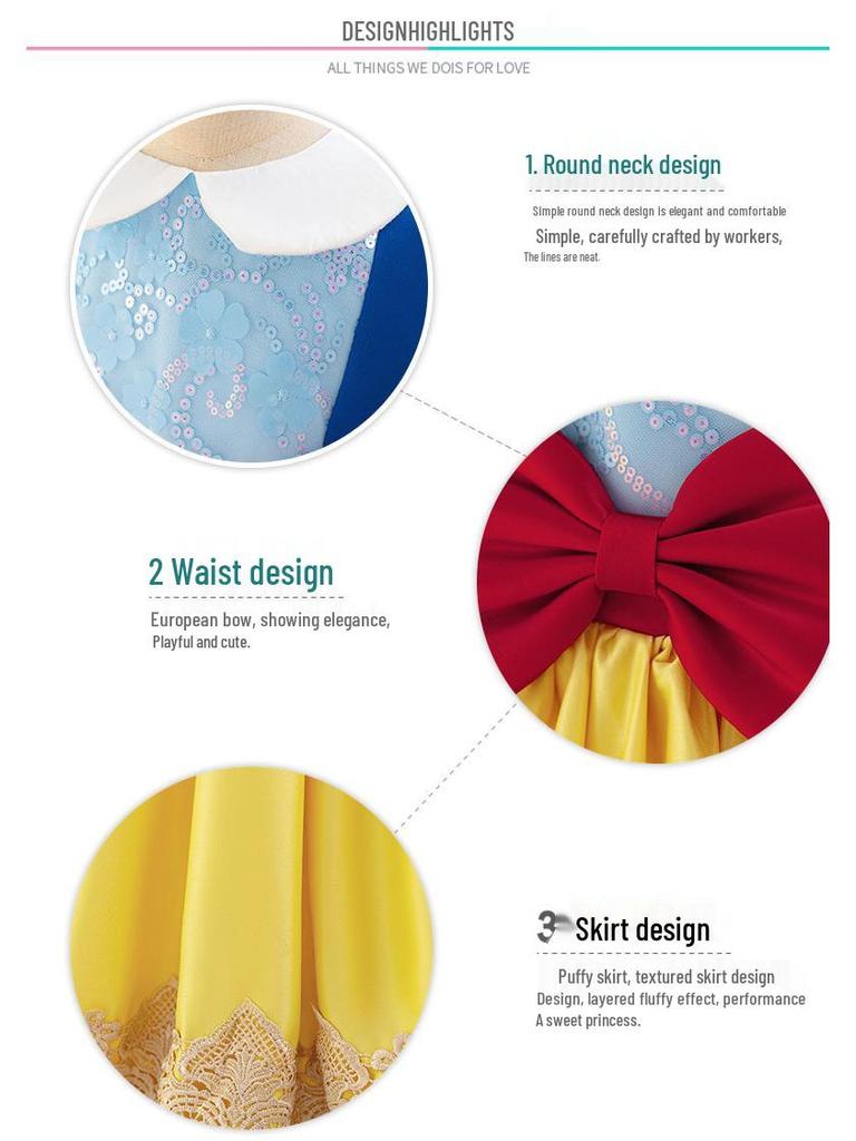 European & American Snow White Birthday Cosplay Dress - Baby's First Birthday Mesh Skirt for Children's Festival Performance