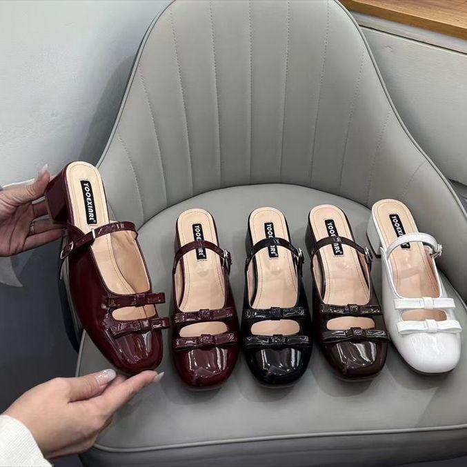 French Temperament Bag Head Half Slippers Outer Wear 2025 Summer New Fairy Style Bow High Heel Single Shoes Women's Shoes