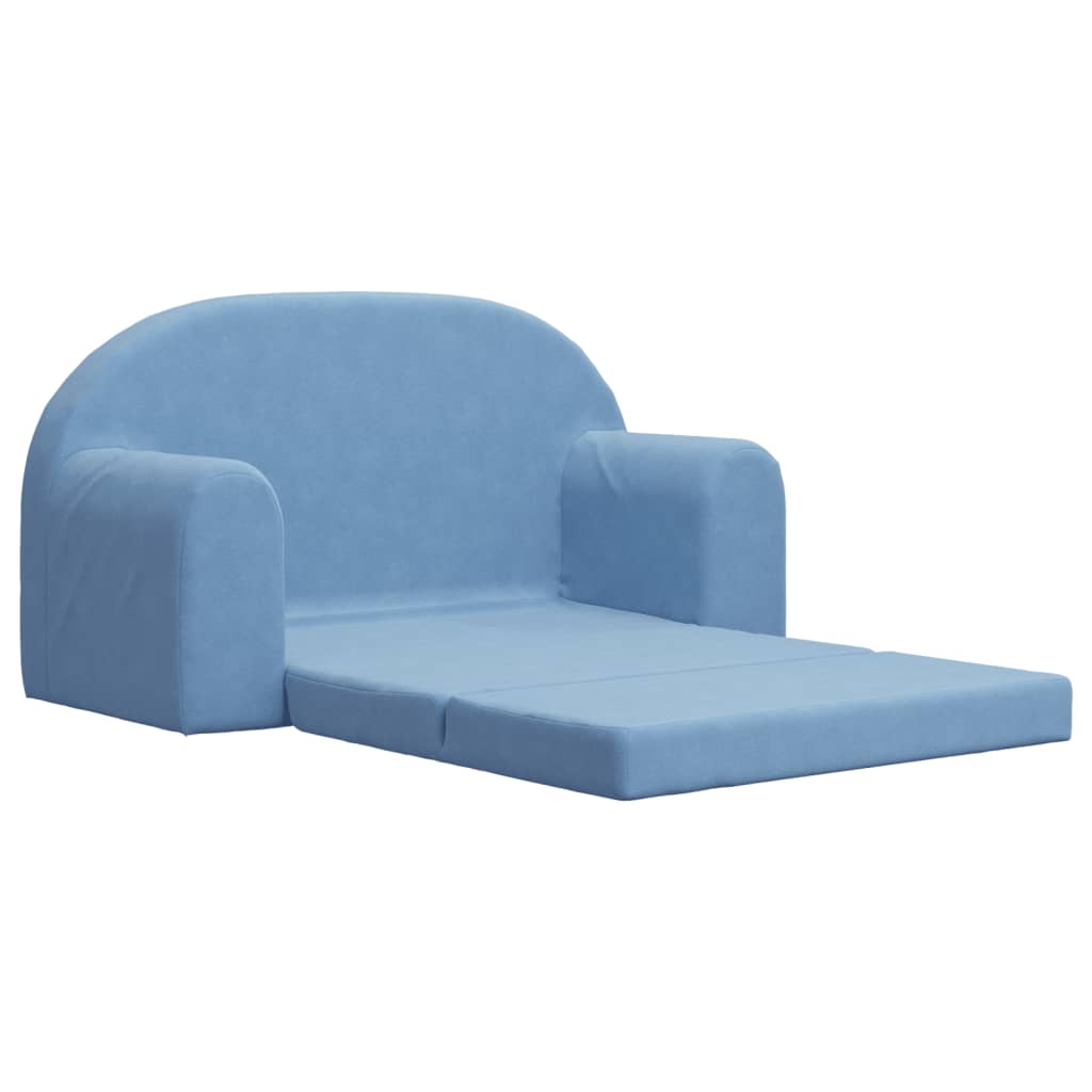 Kids  Sleeper Sofa 2 Seater Blue Soft Plush