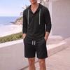 Men's Cotton Linen Hooded Long Sleeve Shirt and Shorts Set, Loose Fit Casual 2 Piece Outfit with Large Pockets for Spring and Fall