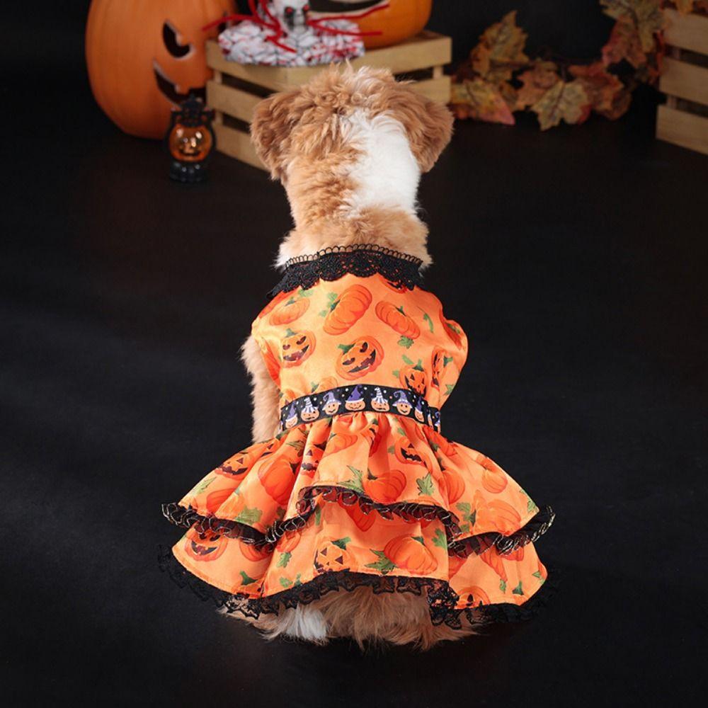 Pumpkin Pattern Pet Halloween Dress Creative Dog Pumpkin Lace Skirt  Home Decor