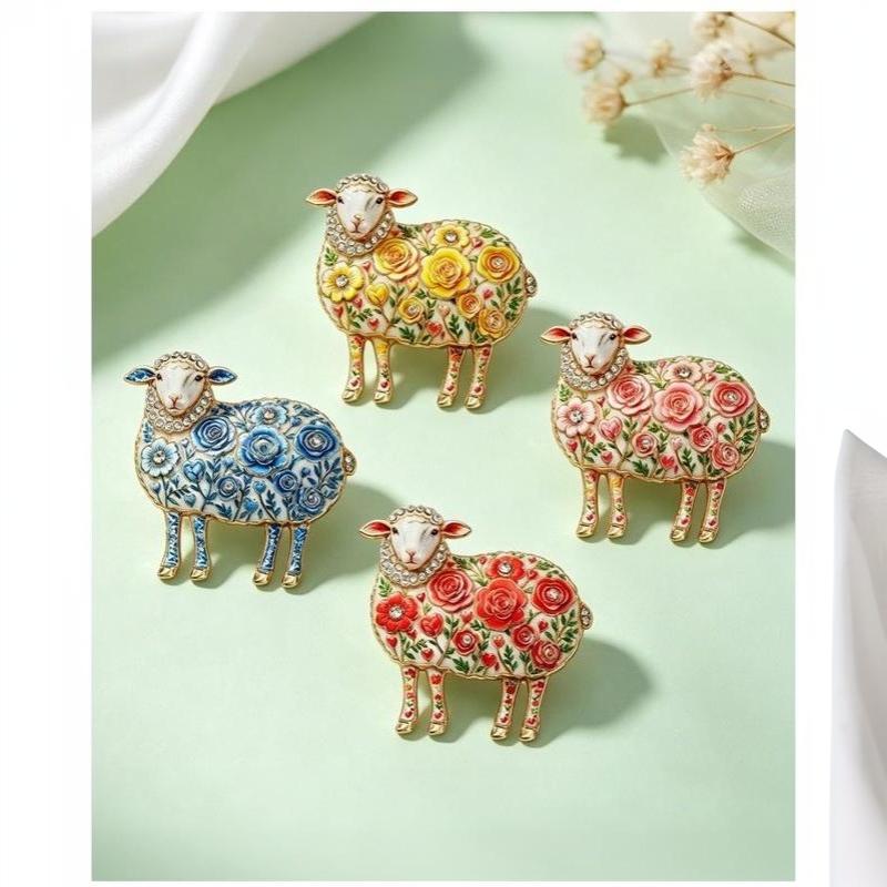 Fåre Mode Broche 4 Farver Rhinsten Blomstret Design Gedens År Mindesmærke Reversnål til Forretningsanledninger