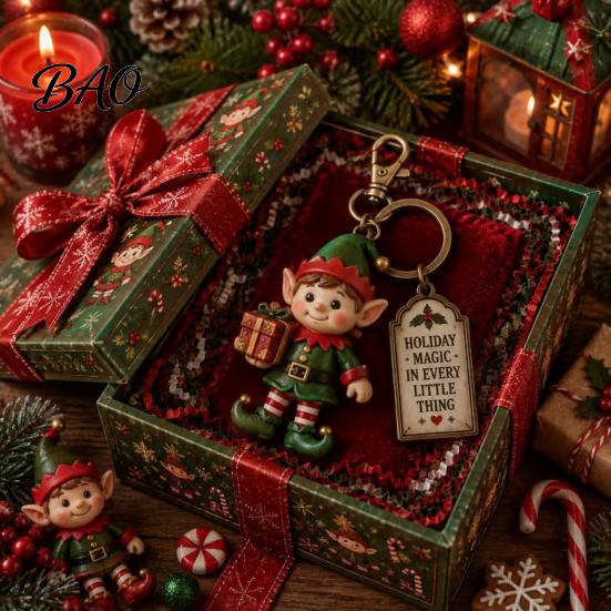Holiday Keychain Accessories Christmas Santa Claus Keychain, Cartoon Snowman Reindeer Elf Highland Cow Stocking Stuffer Keyring, Xmas Character