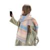 Winter Scarf Cashmere Feel Plush Scarf with Tassel Decoration Thickened Warm Plaid Pattern Winter Long Scarf