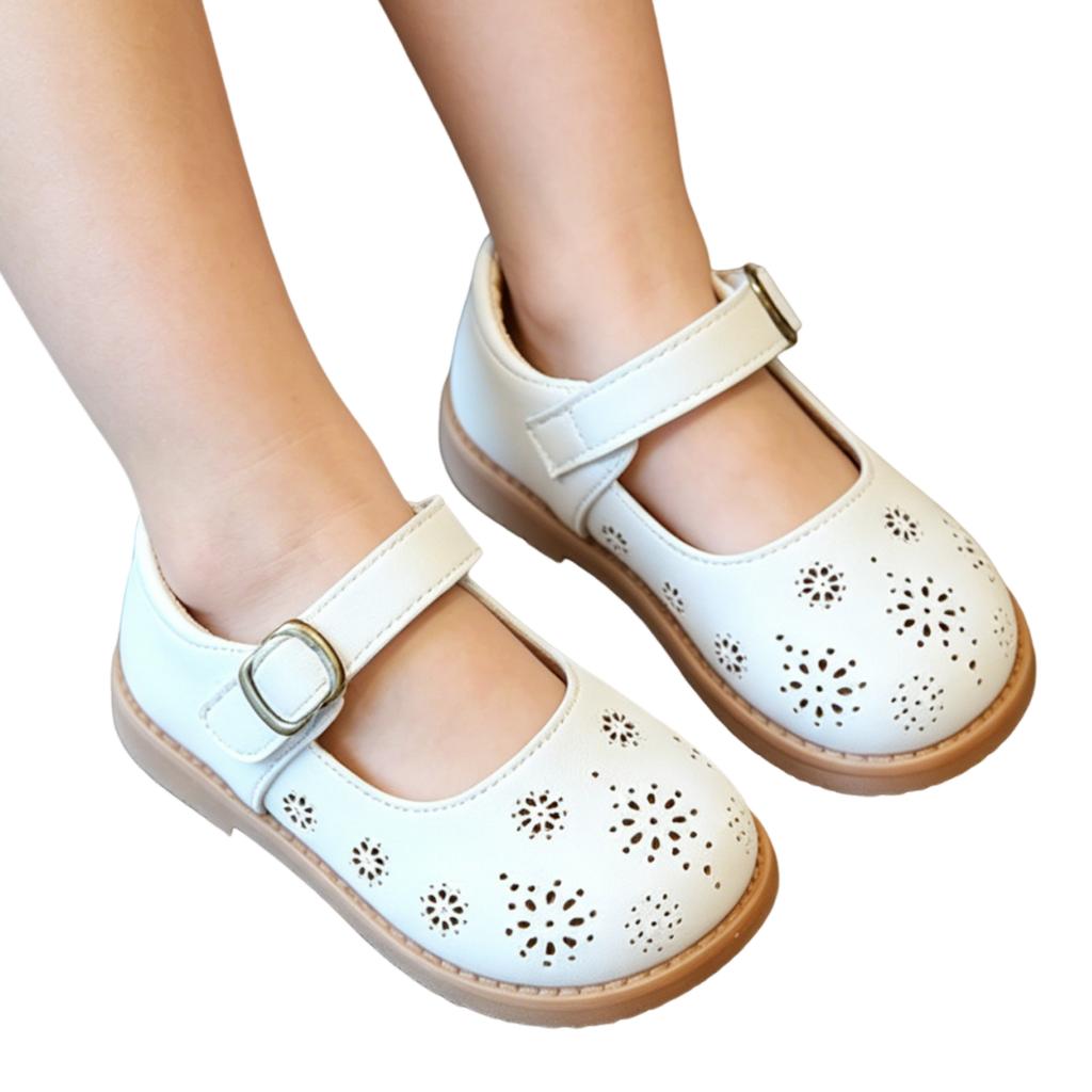 Toddler Girls Mary Jane Shoes Soft Leather Cutout Breathable Casual Flats Adjustable Strap Comfortable Fit