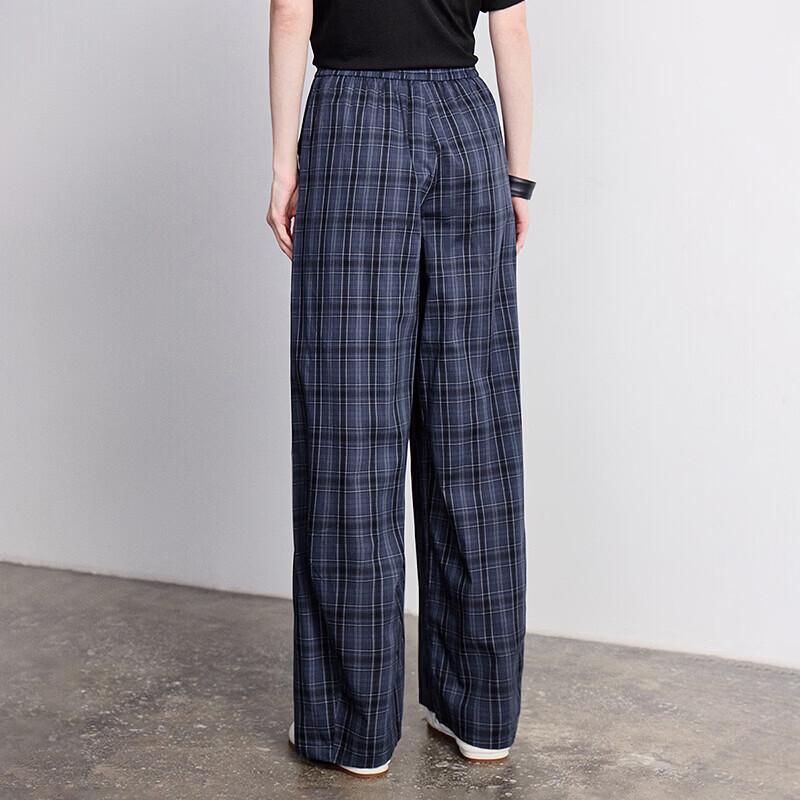 Chuyu Women's Cotton Loose Plaid Wide-leg Pants