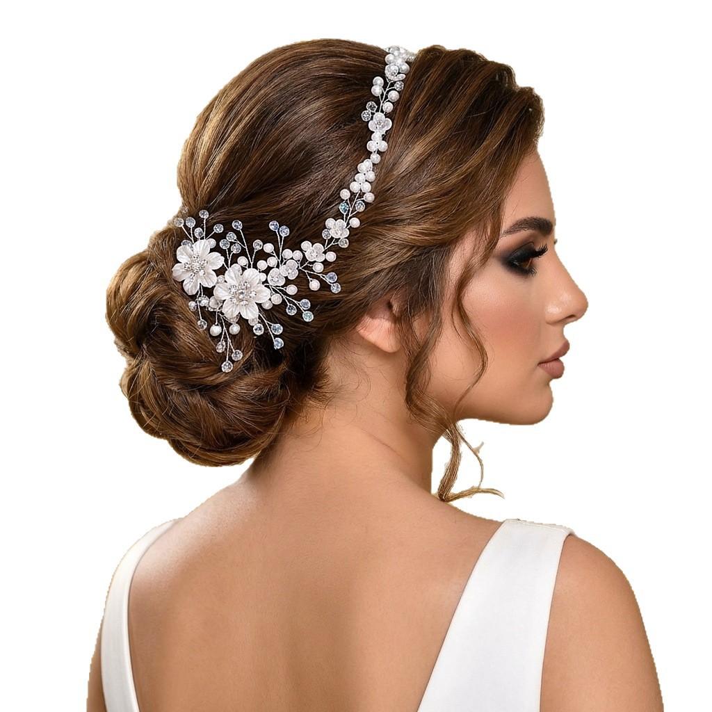 1pc Elegant Bridal Pearl Headband Enchanted Fairy-Inspired Zinc Alloy with Crystal & Floral Accents Perfect for Weddings & Beach Vacations