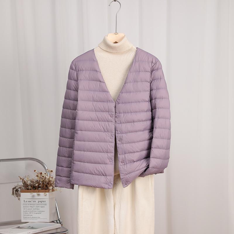 Women's Ultra-Light Convertible Down Jacket - 90% White Duck Down, Round/V-Neck, for Spring, Autumn, Winter