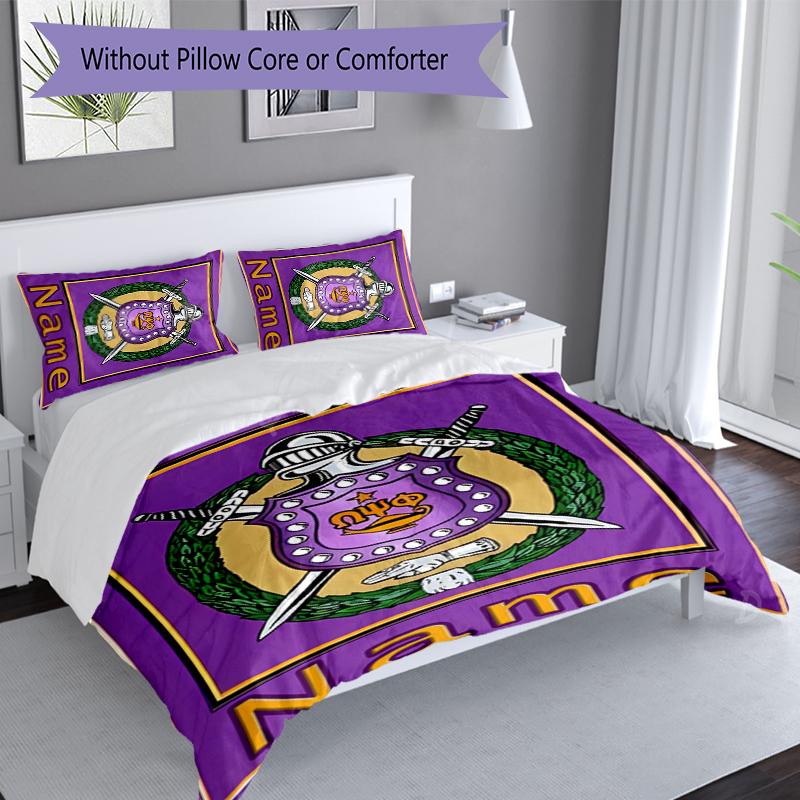 3pcs Custom Name Omega Psi Phi Bedding Set,Includes 1 Duvet Cover and 2 Pillowcases,All-season Bedroom Decor