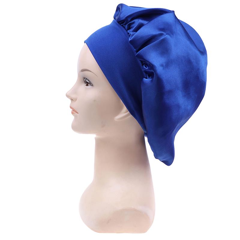 58Cm Solid Color Women Satin Bonnet Cap Night Sleep Hat Adjust Shower Caps