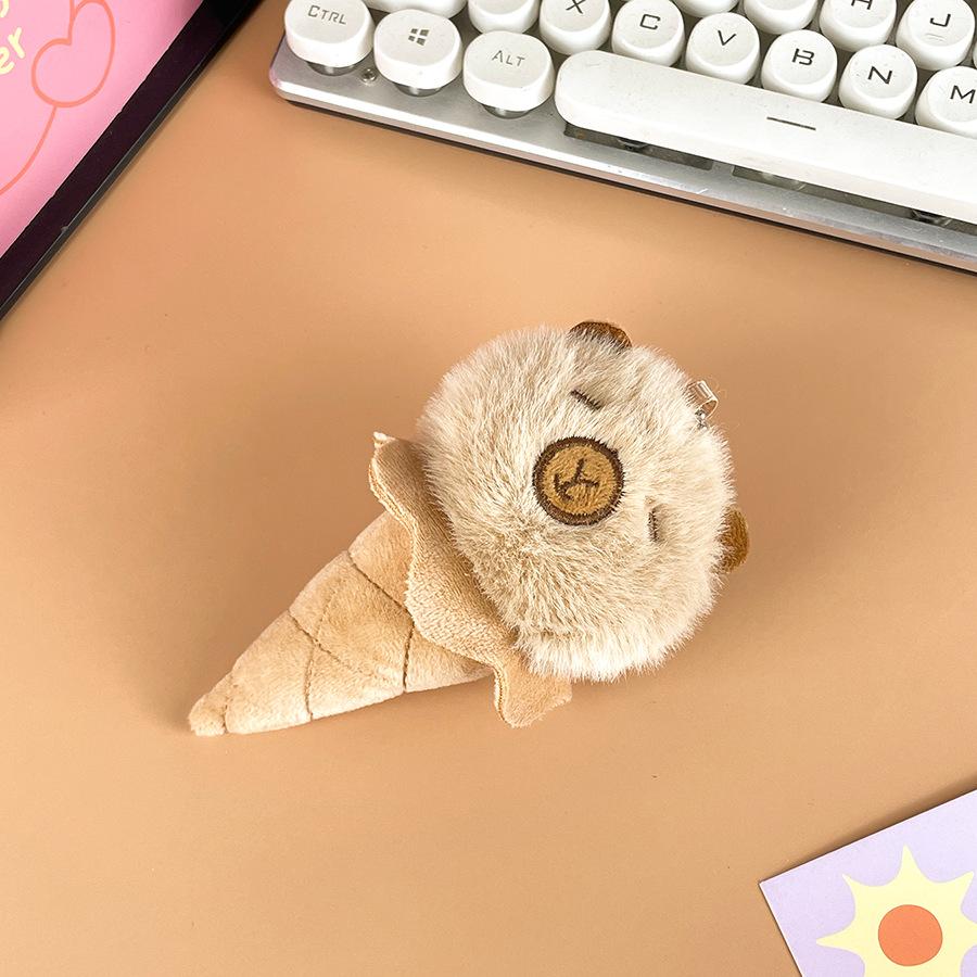 

Cartoon Plush Capybara Ice Cream Doll Kapibala Cone Keychain Pendant Doll Toy Doll Height about 15cm